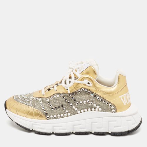 Versace Gold/Silver Leather and Lurex Fabric Trigreca Sneakers Size 38 - Versace - Modalova