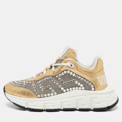 Versace Gold/Silver Leather and Lurex Fabric Trigreca Sneakers Size 36 - Versace - Modalova