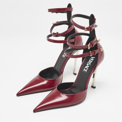 Brushed Leather Pin-Point Ankle Strap Pumps Size 36 - Versace - Modalova
