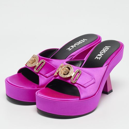 Fuchsia Satin Medusa Biggie Mules Size 37 - Versace - Modalova