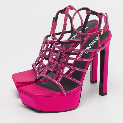 Greca Maze Crystal Embellished Size 39 Suede Platform Sandals - Versace - Modalova