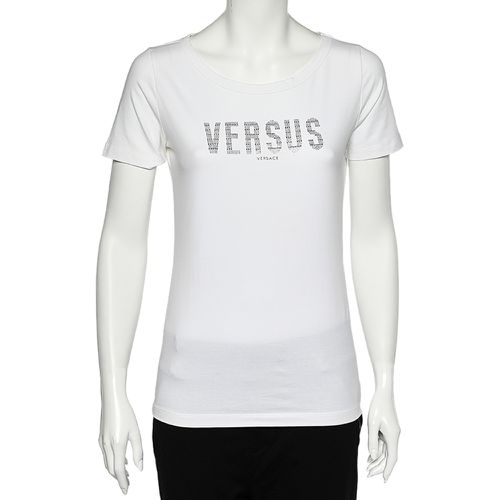 Versus Versace White Logo Embellished Cotton Knit T-Shirt M - Versus Versace - Modalova