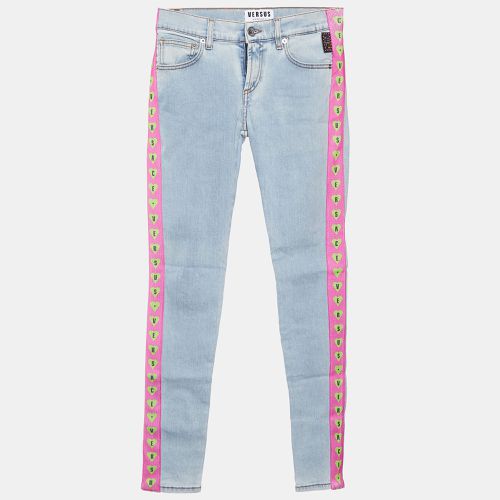 Versus Versace Blue Denim Logo Printed Side Strip Detail Slim Fit Jeans S Waist 28" - Versus Versace - Modalova