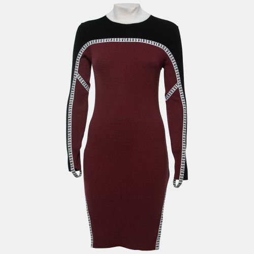 Versus Versace Black/Burgundy Ribbed Knit Logo Tape Bodycon Dress M - Versus Versace - Modalova