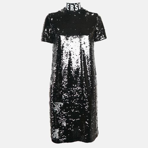 Versus Versace Black Sequin Embellished Mesh High-Neck Mini Dress S - Versus Versace - Modalova