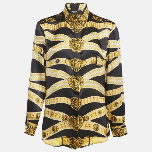 Versus Versace Black/Yellow Baroque Print Satin Silk Shirt M - Versus Versace - Modalova