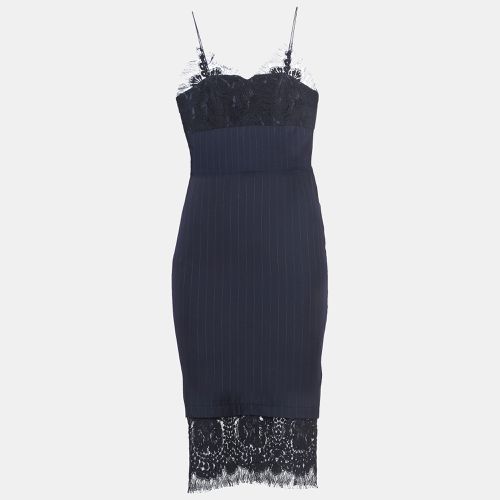 Victoria Beckham Navy Blue Pinstriped Wool Lace-Trimmed Midi Dress S - Victoria Beckham - Modalova