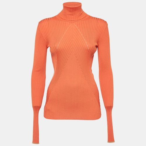 Victoria Beckham Orange Rib Chevron Slim Polo Neck Top M - Victoria Beckham - Modalova