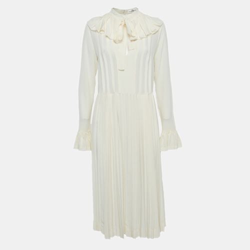 Victoria Beckham Vanilla Cream Pleated Silk Tea Dress S - Victoria Beckham - Modalova