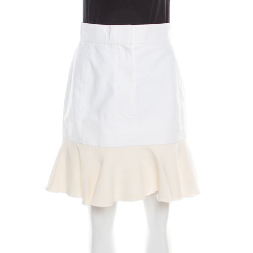 Victoria Victoria Beckham Cream Canvas Ruffled Hem Mini Skirt M - Victoria Victoria Beckham - Modalova