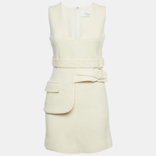 Victoria Victoria Beckham Cream Wool Sleeveless Belted Mini Dress S - Victoria Victoria Beckham - Modalova