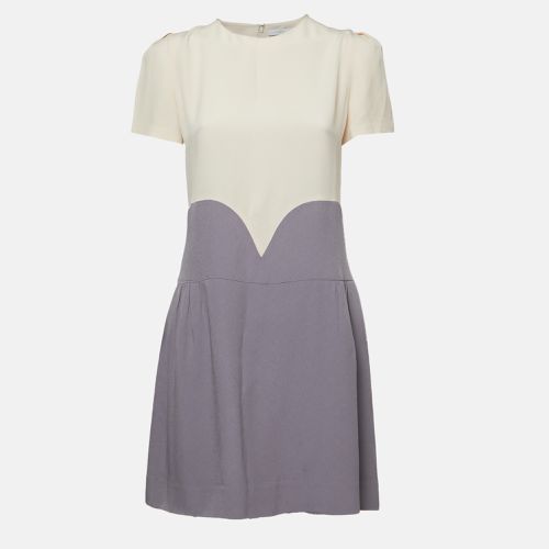 Victoria Victoria Beckham Cream/Grey Crepe Puff Sleeve Mini Dress M - Victoria Victoria Beckham - Modalova