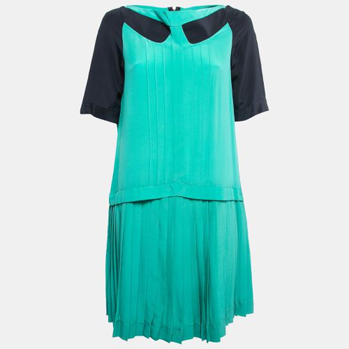 Victoria Victoria Beckham Green/Navy Blue Silk Pleated Mini Dress M - Victoria Victoria Beckham - Modalova