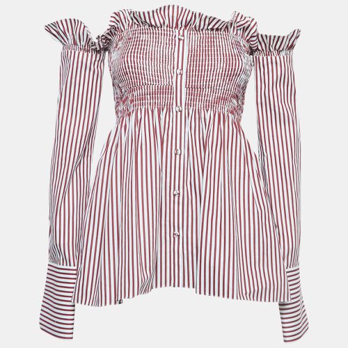 Victoria Victoria Beckham White/Red Striped Cotton Off-Shoulder Blouse S - Victoria Victoria Beckham - Modalova