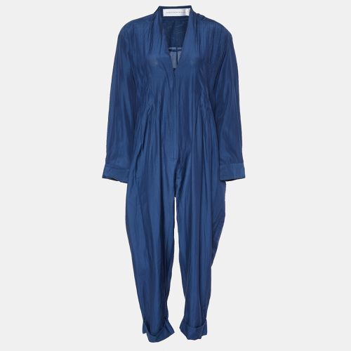 Victoria Victoria Beckham Navy Blue Silk & Cotton V-Neck Jumpsuit M - Victoria Victoria Beckham - Modalova