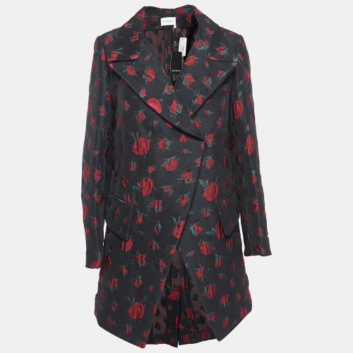 Saint Laurent Black Rose Motif Cotton Jacquard Coat S - Yves Saint Laurent - Modalova