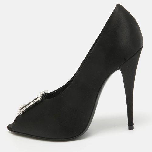 Saint Laurent Black Satin Franky 115 Peep Toe Pumps Size 38 - Saint Laurent Paris - Modalova