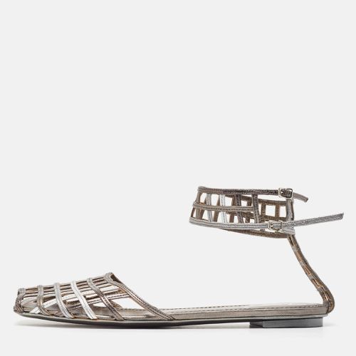 Yves Saint Laurent Metallic Tricolor Leather Caged Ankle Strap Flats Size 40 - Yves Saint Laurent - Modalova