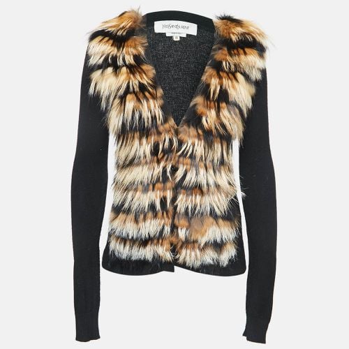 Yves Saint Laurent Black Real Fur Knit Button Front Cardigan S - Yves Saint Laurent - Modalova