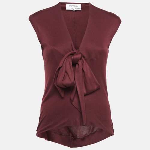 Saint Laurent Burgundy Knit Bow Detail Top S - Yves Saint Laurent - Modalova