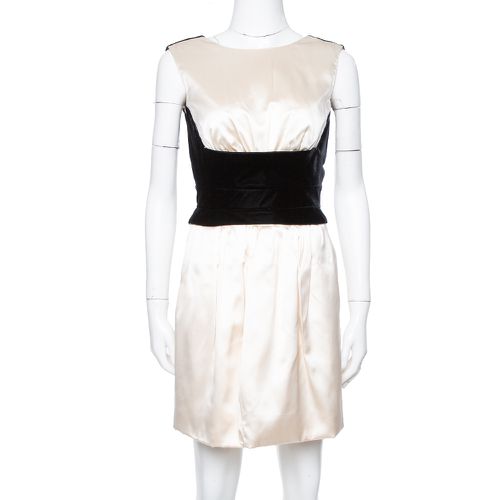 Yves Saint Laurent Cream Silk Velvet Trim Sleeveless Dress S - Yves Saint Laurent - Modalova