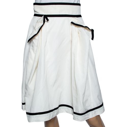 Yves Saint Laurent Ecru Cotton Contrast Trimmed Pleated Skirt M - Yves Saint Laurent - Modalova