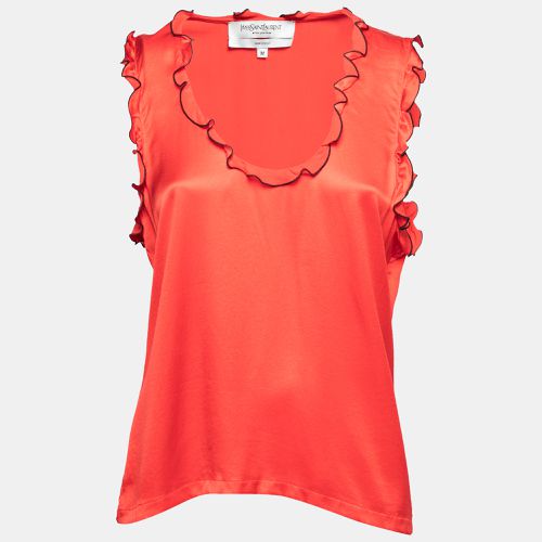 Yves Saint Laurent Red Silk Ruffle Trim Sleeveless Top M - Yves Saint Laurent - Modalova