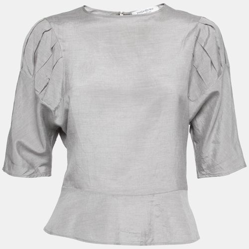 Yves Saint Laurent Grey Silk & Cotton Round Neck Top M - Yves Saint Laurent - Modalova