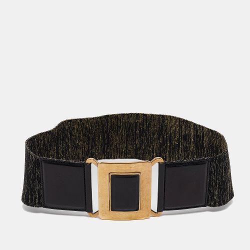 Yves Saint Laurent Gold/Black Elastic and Leather Waist Belt 65 CM - Yves Saint Laurent - Modalova