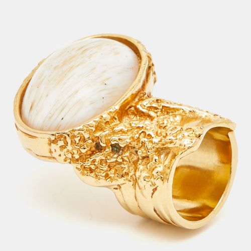 Yves Saint Laurent Arty White Cabochon Glass Gold Tone Ring Size 49 - Yves Saint Laurent - Modalova