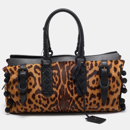 Yves Saint Laurent Black/Brown Leopard Print Calfhair and Leather Pom Pom Duffel Bag - Yves Saint Laurent - Modalova