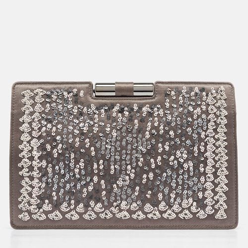 Yves Saint Laurent Grey Satin Sequins Embellished Frame Clutch - Yves Saint Laurent - Modalova