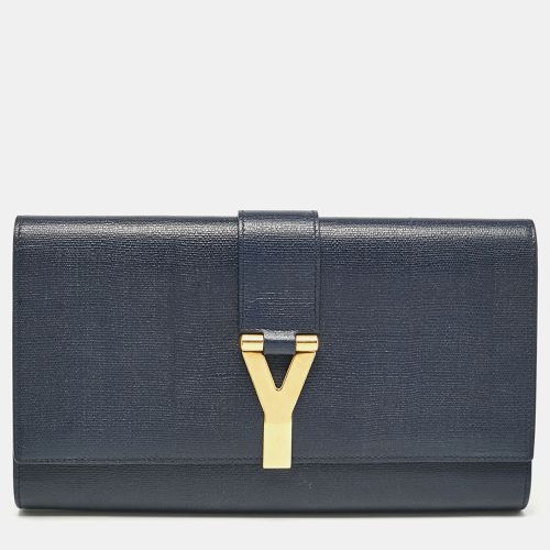 Yves Saint Laurent Navy Blue Leather Ligne Y Clutch - Yves Saint Laurent - Modalova