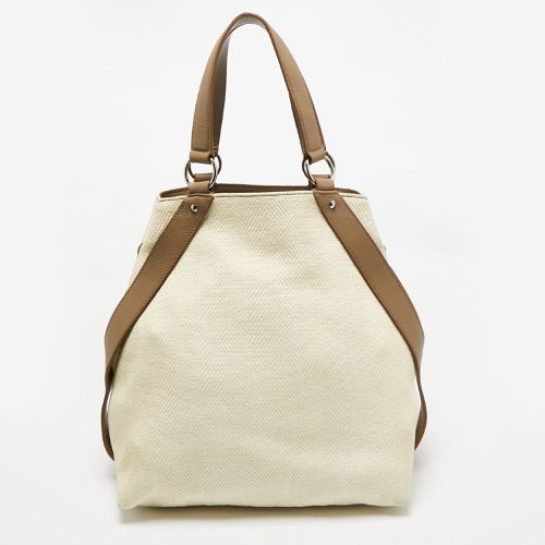 Yves Saint Laurent Cream/Taupe Grey Leather and Raffia Snap Tote - Yves Saint Laurent - Modalova