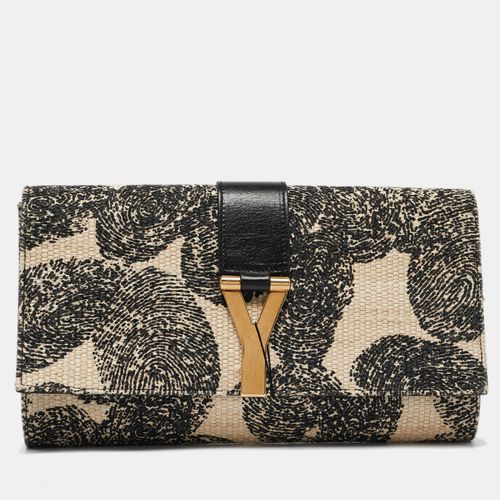 Yves Saint Laurent Black/Beige Printed Canvas and Leather Y-Ligne Clutch - Yves Saint Laurent - Modalova