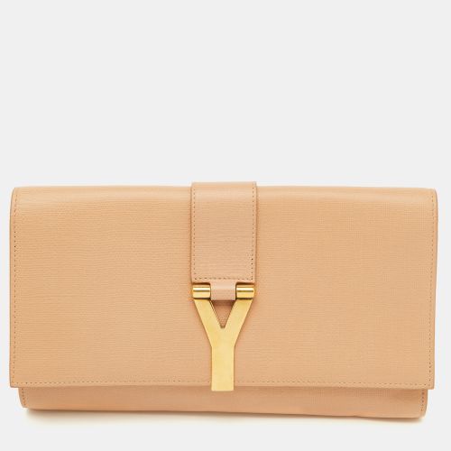 Yves Saint Laurent Beige Leather Y Line Flap Clutch - Yves Saint Laurent - Modalova