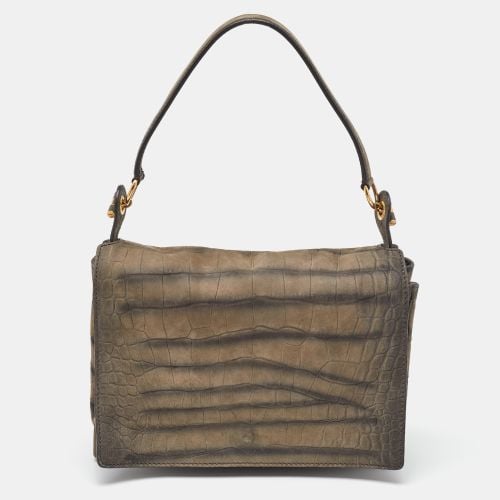 Croc Embossed Nubuck Leather Shoulder Bag - Yves Saint Laurent - Modalova