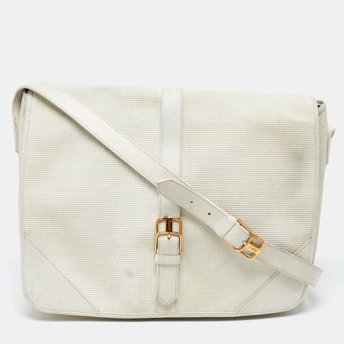 Yves Saint Laurent White Woven Embossed Leather Buckle Flap Messenger Bag - Yves Saint Laurent - Modalova