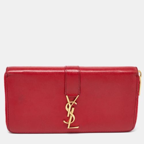 Saint Laurent Red Leather Monogram Zip Around Wallet - Yves Saint Laurent - Modalova