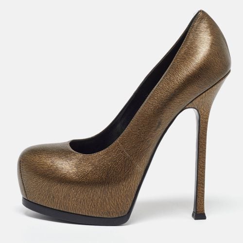 Yves Saint Laurent Gold/Black Textured Leather Tribtoo Pumps Size 37.5 - Yves Saint Laurent - Modalova