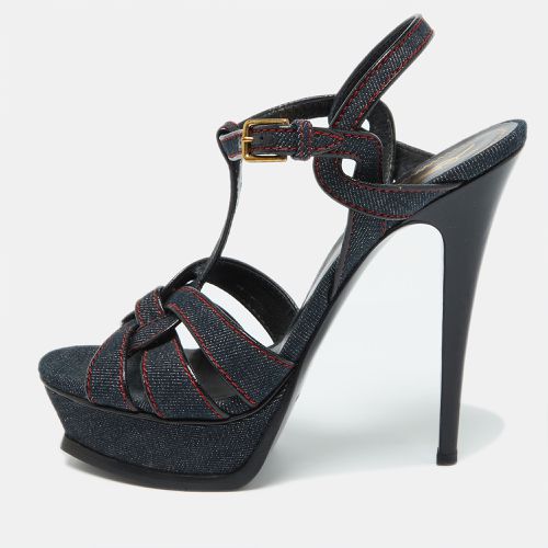 Yves Saint Laurent Blue Denim and Leather Platform Sandals Size 38.5 - Yves Saint Laurent - Modalova