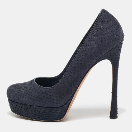 Yves Saint Laurent Navy Blue Python Leather Platform Pumps 37.5 - Yves Saint Laurent - Modalova