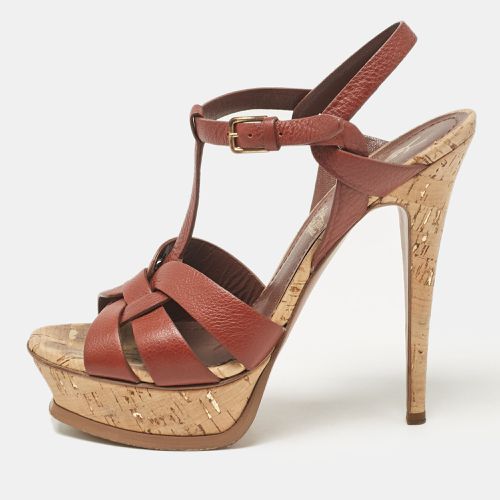 Saint Laurent Brown Leather Tribute Platform Sandals Size 38 - Yves Saint Laurent - Modalova