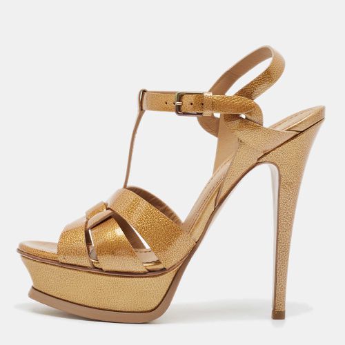 Yves Saint Laurent Gold Patent Leather Tribute Sandals Size 37 - Yves Saint Laurent - Modalova