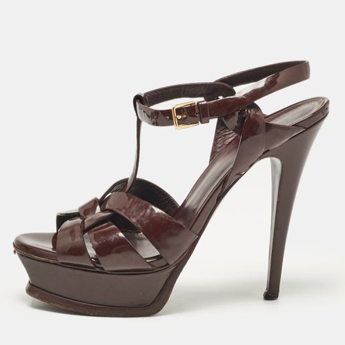 Yves Saint Laurent Dark Burgundy Patent Leather Tribute Sandals Size 37.5 - Yves Saint Laurent - Modalova