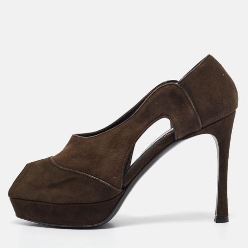 Yves Saint Laurent Brown Cut Out Suede Peep Toe Pumps Size 38.5 - Yves Saint Laurent - Modalova