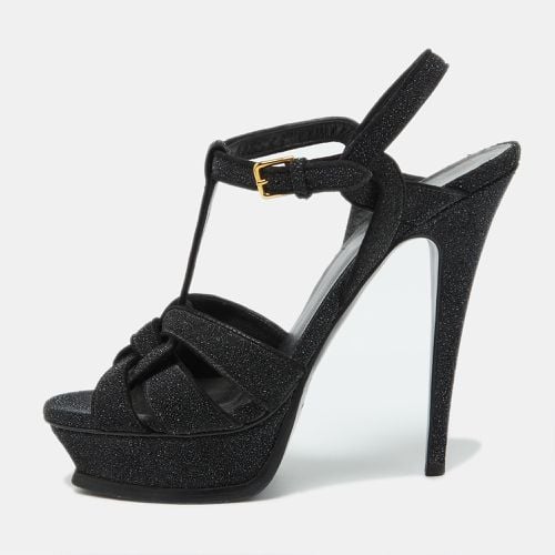 Yves Saint Laurent Black Glitter Suede Tribute Platform Sandals Size 39.5 - Yves Saint Laurent - Modalova