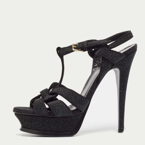 Yves Saint Laurent Black Glitter Suede Tribute Platform Sandals Size 36.5 - Yves Saint Laurent - Modalova