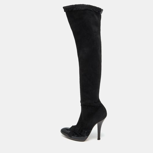 Yves Saint Laurent Black Suede and Patent Leather Knee Length Boots Size 38 - Yves Saint Laurent - Modalova