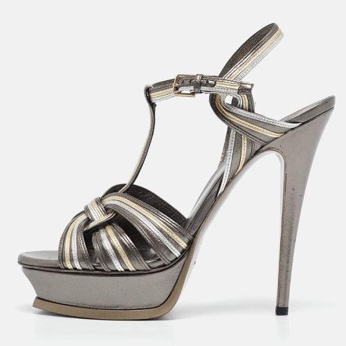 Yves Saint Laurent Metallic Leather Tribute Platform Sandals Size 41 - Yves Saint Laurent - Modalova